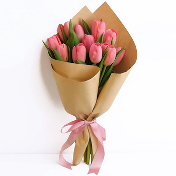 12 Pink Tulips Hand Bouquet - Flower Bouquet Japan