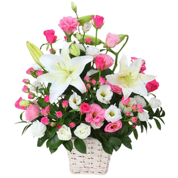 Japan Florist – White & Pink Roses with Lilies
