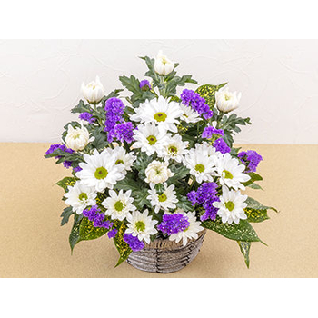 Funeral Flower Japan – White & Purple Arrangement