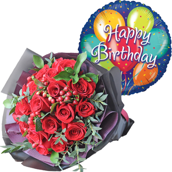 Japan Florist – Red Roses with Mylar Balloon