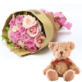 Japan Flower Shop - Roses with Bear