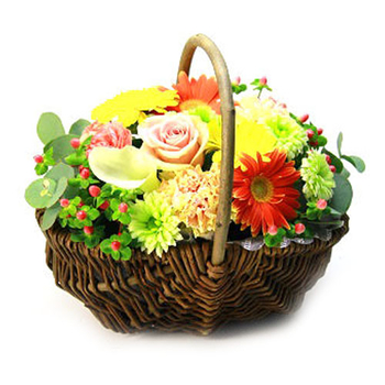 Mix Colorful Flowers Basket - Japanese Style Floral Arrangements