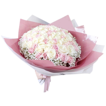 100 White & Pink Roses Bouquet - Japan Flower Shop Delivery