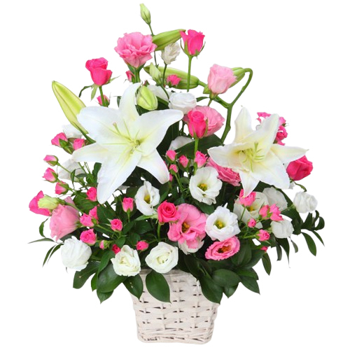 Japan Florist – White & Pink Roses with Lilies