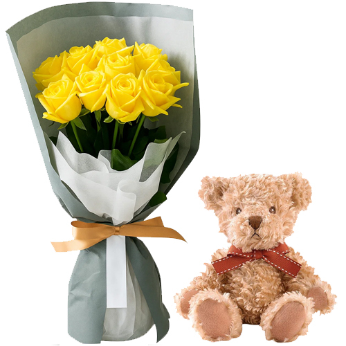 Japan Florist Shop - Yellow Roses with Teddy Bear